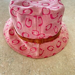 Guess Pink Logo Bucket Hat with Tan Band